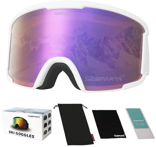 OUTDOORSPARTA Adult ski goggles (5. White Frame, Full Lens Mirrored Purple)