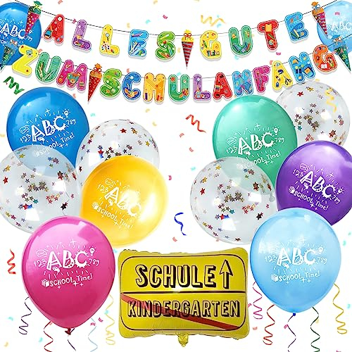 Einschulung Deko, Girlande Schulanfang, Einschulung Schuleinführung Schulanfang Deko Set, Alles Gute Zum Schulanfang Banners, Schuleinführung Schulanfang Luftballon Folienballon für Jungen Mädchen