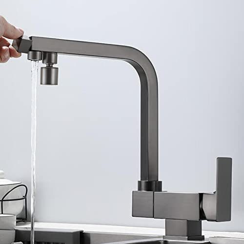 Küchenarmatur 3 Wege Wasserhahn Küche Klappbar Vorfenster Grau Mischbatterie Küche Messing Schwenkbar Multifunktion 3 Wege Trinkwasserhahn