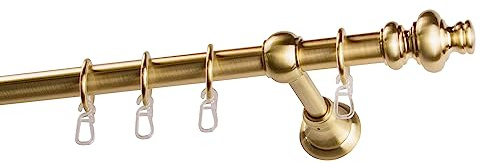 Garesa Gardinenstange Andrea Ø 20mm, 1-läufig, Messing, matt I Stabile Vorhangstange inkl. Ringe + Faltenlegehaken I Mit Endknopf Profil groß I 160cm