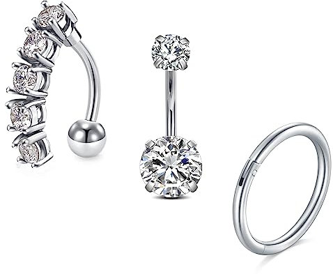 FECTAS 3er Bauchnabelpiercing 10mm Bauchpiercing Clicker 14G Chirurgenstahl Silber Piercing Bauchnabel Ring Damen Schmuck