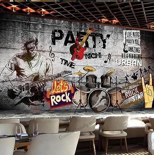 Customized Rock Wallpaper Industrial Decor Mural Music Themed Restaurant Bar Ktv Club Party Background Wall Paper-300Cmx210Cm