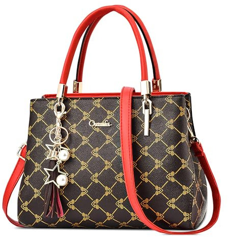 DEEVORCA Mode Damen Handtasche Elegante Umhängetaschen Casual Arbeit Party Reisen Business Große Pu Leder Henkeltasche Drucken Schultertasche Top Griff Tasche Quaste Anhänger Braun C