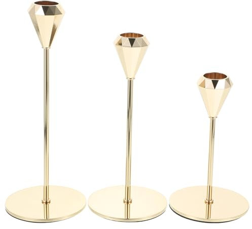 Kichvoe 3pièces Bougeoirs Métal Doré avec Support pour Bougies Coniques Décoration De Table Élégante pour Mariages Dîners Et Fêtes