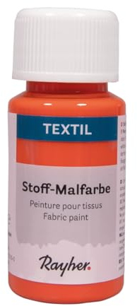 Rayher Textil Stoffmalfarbe, orange, Flasche 50 ml, cremige, leuchtende Acrylfarbe speziell für helle Textilien, hochdeckend, waschbeständig ohne Thermofixierung, 35062210