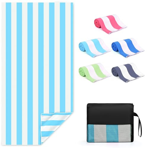 Zusentee Strandtuch Mikrofaser, Strandtuch Groß 180 x 90 cm,Leicht und Tragbar für Männer und Frauen, Ideal für Strandausflüge, Sauna, Hellblau
