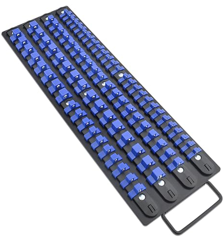 Gunpla 80pcs Sockets Organizer Tray, SAE 1/4 3/8 inch 1/2 Tools Socket Holder Ball Bearing Clipping, Storage Portable Rails Clips Durable Retention Lightweight Rack Tray with Handle for Workshop Home