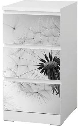 Sunnywall® Möbelfolie passend für IKEA Malm Kommode Schrankfolie Aufkleber mit Pusteblume mit weissem Hintergrund Motiv | blasenfrei verkleben | Wohnzimmer 3er 40 cm