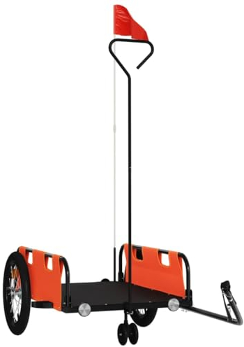 vidaXL Fahrradanhänger, Fahrrad Lastenanhänger mit Sicherheitsflagge, Transportanhänger mit Deichsel, Radanhänger Handwagen, Orange Oxford-Gewebe Eisen