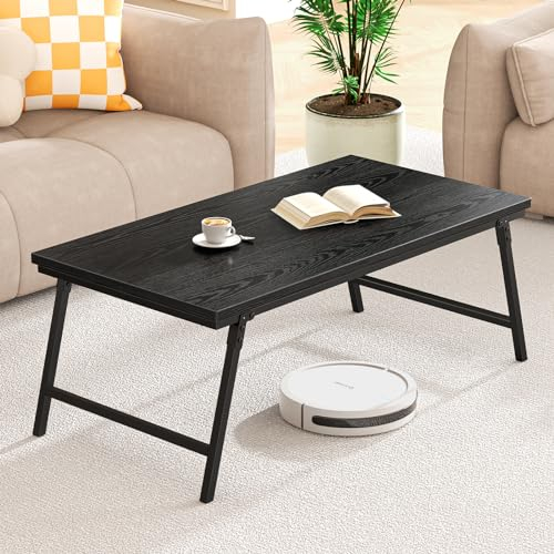 Couchtisch, Klappbarer Wohnzimmertisch, Tisch-Bein-Schnallendesign, Keine Montage erforderlich, Geeignet für Wohnzimmer, Schlafzimmer, Büro, Kaffeetisch aus Holz, 105 x 55 x 40 cm, Schwarz