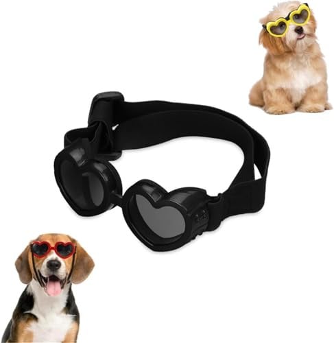 Qoobom Hundebrille in Herzform, windabweisend, UV-Schutz, kleine Hundesonnenbrille für Outdoor-Reiten und Spazierengehen (schwarz)