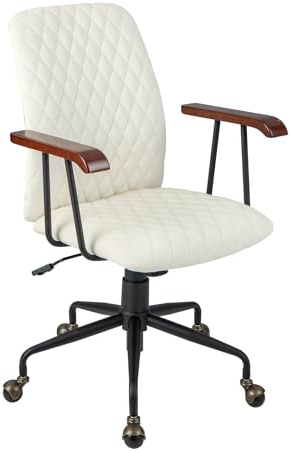 HOMASIS Bürostuhl aus Samt, drehbarer & höhenverstellbarer Schreibtischstuhl mit Rückenlehne & Armlehnen, ergonomischer Computerstuhl gepolstert, Retro, bis zu 150 kg belastbar (Beige)