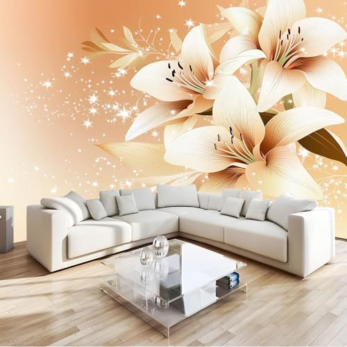 Generico Murals Fotomurali 3D Clipart Gigli Stelle Fiori 400 x 280 cm Moderna Fotomurali Decorazione da Muro Poster Marrone Chiaro per Camere da Letto, Cucine, Soggiorni, dei Bambini Carta da Parati