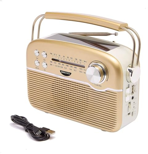 Coopers of Stortford - Solar-Powered Portable Radio with AM FM SW - Bluetooth MP3 USB and TF Card Input - Rechargeable with Built-In Solar Panel - Compact Vintage Style H14 x W21 x D7cm