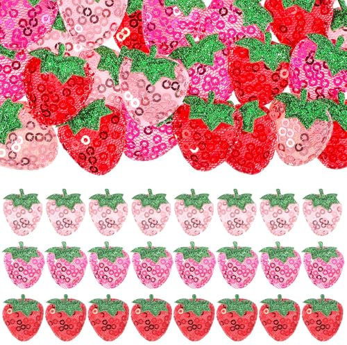 Erdbeer-Aufnäher, Erdbeer-Applikationen, zum Aufnähen oder Aufkleben, Pailletten, Erdbeer-Flicken, dekorativer Erdbeer-Aufnäher zum Nähen, Basteln, Kleidung, Stirnbänder, Hüte, Rucksäcke, 45 Stück