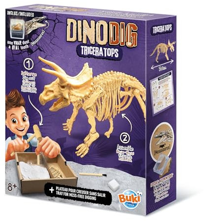 Buki 445TRI - Dino zum Ausgraben – Triceratops | Archäologie-Spielzeug für Kinder ab 8 Jahren | Dinosaurier Skelett Ausgrabungsset