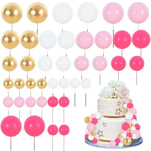 RIBBOOO 40 palline decorative per torte in schiuma, decorazioni per torte, decorazioni fai da te, decorazioni per torte di compleanno, baby shower, anniversari e feste di nozze (rosa acceso, rosa,