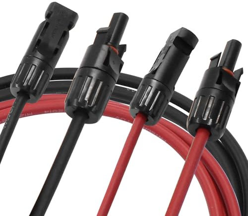 Cjueiom Solar Extension Cord, 6mm² 3M Solar Panel Extension Cable with Female and Male Waterproof Solar Panel Wire Adapter for Solar Power Station (3m Red + 3m Black)