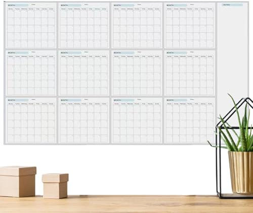 Blanko-Wandkalender-Planer, abwischbarer Jahreskalender, trocken abwischbarer Whiteboard-Jahreskalender | 12 Monate abwischbarer Stundenplaner, leerer Whiteboard-Jahreskalender