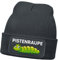 MoonWorks® Herren Beanie mit Patch Strickmütze mit Spruch Skifahren Aufdruck Pistenraupe Lustig Mütze Männer Dunkelgrau Unisize