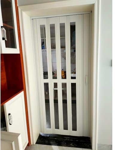 Akkordeon-Schiebetür aus Acrylglas, Breite 203 cm, 75 cm, 72 cm, 70 cm, 156 x 203 cm, für Innenbereich, Küche, Aluminiumkonstruktion mit Montagematerial, 156 x 203 cm