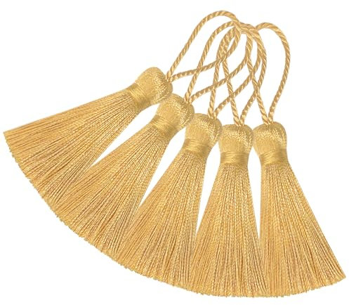 20 Stück Mini Seidige Quasten Anhänger Handgefertigte Weiche Basteln für Lesezeichen Zubehör, DIY Projekte, Ohrring Schmuck, Geschenk, Schlüsselanhänger, Vorhang und Tasch Dekoration (Hell Gold)