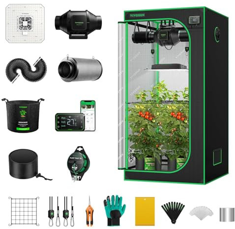 VIVOSUN GIY Growzelt Komplettset 80x80x160cm 150W Vollspektrum Grow Lampe mit Automatischer Ventilation und Zirkulation Smart Grow Tent Kit mit GrowHub E42A Controller