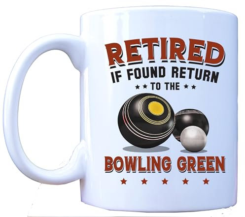 MILLHOUSE PRINTS Retired Bowls Player Mug - Funny Lawn Bowls Gift - If Found Return to Bowling Green - Retirement Present - 11oz Ceramic Coffee Cup