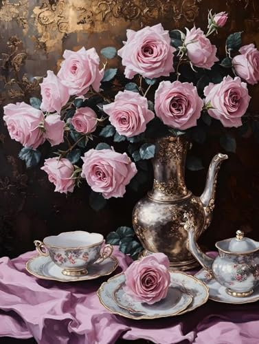 Peinture Numero Adulte Rose Peinture Numero Fleur Paint by Numbers avec Pinceaux et Acryliques Loisirs Créatifs Adultes Figured'Art Painting by Numbers, Decoration Maison 70x95cm (avec Cadre) -v48B