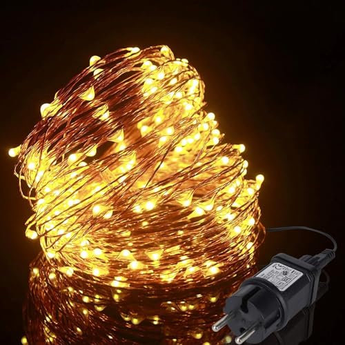 ALED LIGHT Ghirlanda luminosa a LED 22 m 220 LED, impermeabile IP65, 24V, bianco caldo, filo di rame per illuminazione interna ed esterna, per camera da letto, casa, giardino, Natale, compleanno