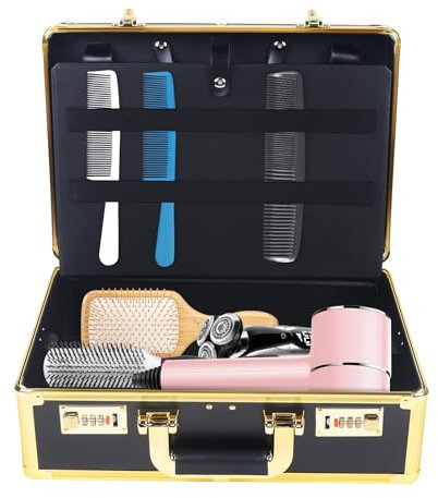 Hairdressing Case with 2 Combination Locks and Removable Shoulder Strap Makeup Bag Extra Large Travel Makeup Bag for Professional Makeup Artists, Barbers, Hairdressers, Cosmetologists