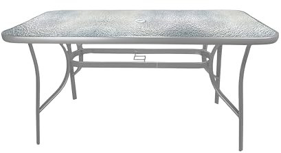 HERSIG - Mesa de Jardin Rectangular de Acero y Vidrio Templado - Mesa Exterior Gris 120x70x70 CM - Mesas de Terraza y Jardín Rectangulares - Mesas para Verano Exterior con Cristal Texturizado