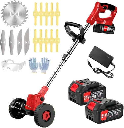 Garden Strimmer 21V Cordless Strimmer with 2pcs Batterie&3 types of blades Lightweight Battery Strimmer 3 in 1Grass Trimmer/Edger/brush cutte, Electric Strimmer for Lawn Garden Pruning