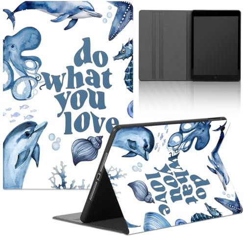 Stradvnaly Funda Tablet para Amazon Fire HD 8 Tablet 10,1(2018, 2017, 2016, 8,/7,/6, Generation),Caracola de Verano,Delfín y Estrella de Mar de Cubierta Plegable Cuero de PU Función de Soporte Case