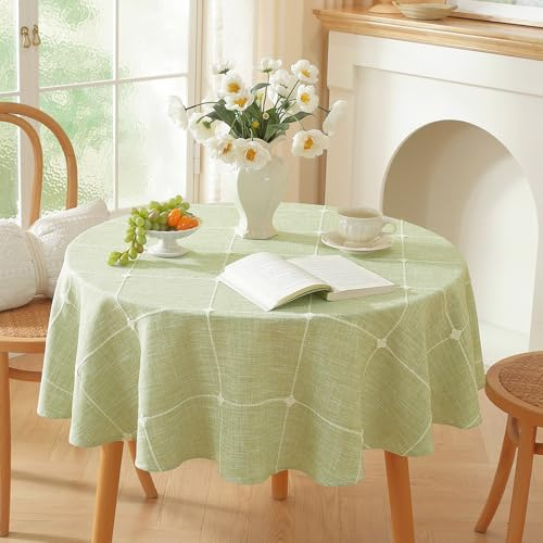 Plenmor Abwaschbar Tischdecke Rund 150cm Leinenoptik Tischdecke Grün | Leinen Tischdecke Baumwolle für Küche, Garten, Party, Outdoor Tischdecken Baumwolle