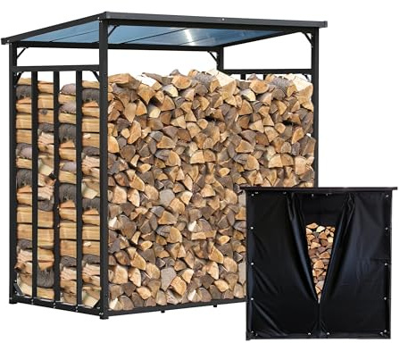 Metall Kaminholzregal Außen 185 x 100 x 185 cm Mit Wetterschutz Schwarz, Basic - 30 mm Stahlprofil, Anthrazit, Wetterfest, Kapazität 3,5 m³ (5 SRM), XXXL Garten Kaminholzunterstand Stapelhilfe
