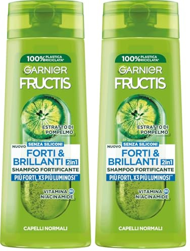 Garnier Fructis Shampoo Fortificante, Per Capelli Normali, Per Capelli Forti e Luminosi, Con Estratto di Pompelmo e Vitamina B6, Forti & Brillanti, 250 ml