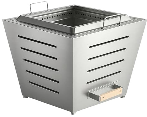 Grill-Welten Feuerschale Edelstahl 50 x 50 x 44 cm – quadratischer Firepit mit Luftzirkulationssystem & Aschebehälter – Feuerstelle für Garten & Terrasse – Stainless Steel
