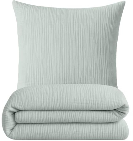 sleepling Musselin Bettwäsche 135x200 cm 2 teilig, Bettbezug 135 x 200 + Kissenbezug 80 x 80 cm aus 100% Baumwolle, Single Bettwäsche-Set Mint