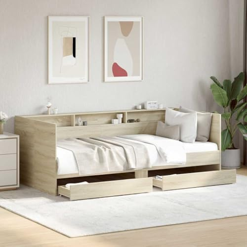 Woonisher Tagesbett In Sonoma-Eiche Optik, Ausziehbar Mit Schubladen, 2-in-1 Schlafsofa Als Sofa Und Gästebett 90x190 cm
