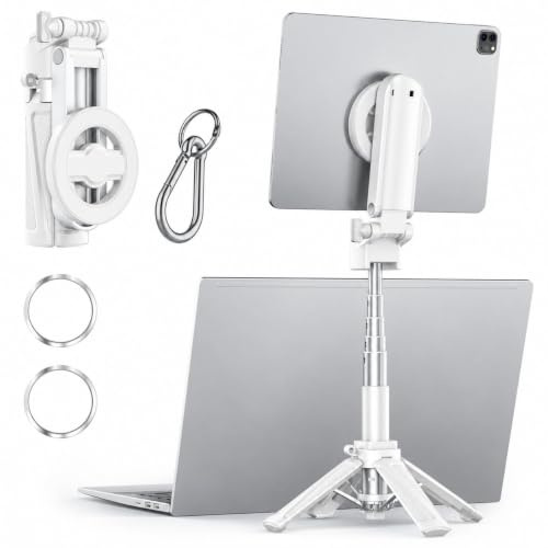 ALAFLY Trípode Selfie 4 en 1 para Smartphone – Mini Palo Selfie Portátil con Mando Bluetooth, Soporte Magnético para Teléfono iPhone/Android, Rotación 360°, Trípode Compacto para Foto/Vídeo,Blanco