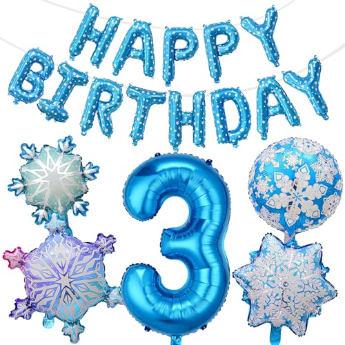 3. Geburtstagsdeko Mädchen Luftballon Set, Geburtstagsparty Deko 3 Jahre, 6 Stück Luftballons Blau mit Happy Birthday Banner für Geburtstag Mädchen Party Dekoration Zubehör