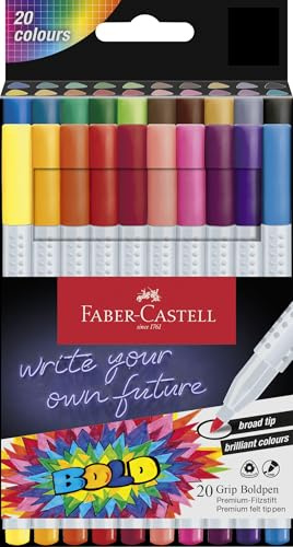 FABER-CASTELL - Filzstifte Set Boldpen, 20 Grip Faserstifte | 1 mm Strichbreite für Schreiben, Zeichnen und kreatives Gestalten
