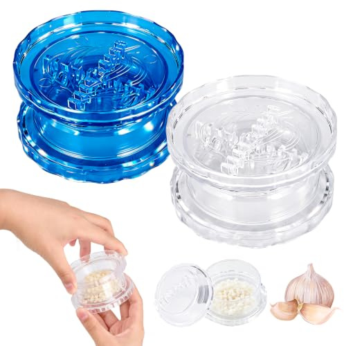 2pcs Garlic Mincer, Clear Manual Garlic Twister and Ginger Mincer Tool | Effortless Garlic Chopper & Masher for Onion,Ginger,Herbs,Nuts, Multi-Functional Kitchen Gadget Cooking Gifts (White+Blue)