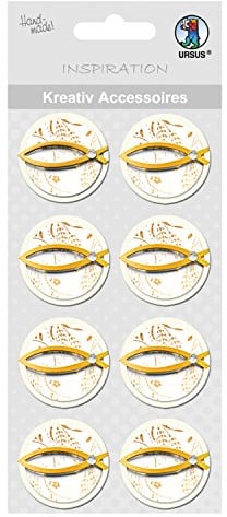 Ursus 564000215 - Kreativ Accessoires, Fisch 2, gold, 8 Stück, selbstklebend, aus verschiedenen hochwertigen Materialien, zum Dekorieren von Karten und Geschenke