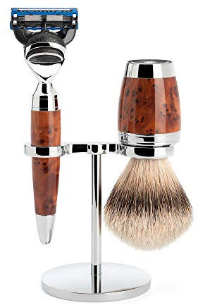 MÜHLE Rasierset - Stylo Serie - Silberspitz Dachszupf - kompatibel mit Gillette-Klingen - Thuja Holz