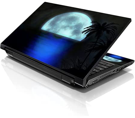 LSS 17 17.3 Inches Laptop Notebook Skin Sticker with 2 Wrist Pads - Reusable Cover Protector Vinyl Sticker Cover Decal Fits 17 - 19 HP Dell Lenovo Apple Asus Acer Samsung - Beach Moon Light