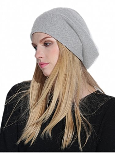 Prettystern Damen 100% Kaschmir-Wolle weich warm Cashmere Beanie Mütze hell-Grau