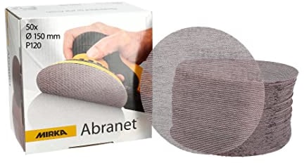 Mirka Abranet Netz-Schleifscheiben 150 mm Klett/Korn P120 / 50 Stk/zum Schleifen von Holz, Spachtel, Lack, Kunststoff / 5424105012