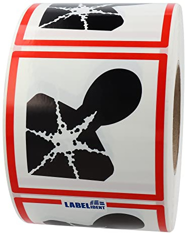 GHS 08 Etiketten 100 x 100 mm - Warnung gesundheitsgefährdende Stoffe - 1.000 Gefahrensymbole Aufkleber auf 1 Rolle(n), Polyethylen, GHS Kennzeichnung